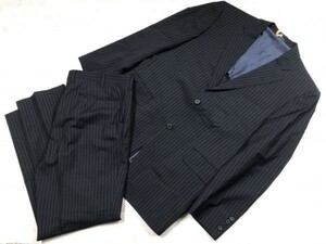 SCABAL スキャバル製生地 Takashimaya 高島屋 シングル スーツ ストライプ 上下セットアップ メンズ 2つボタン 日本製 ウール100% 紺