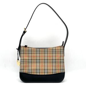 1円 極美品 BURBERRY バーバリー ノバチェック シャドーホース ワンショルダー 肩掛け ショルダーバッグ ブラウン コインチャームつき