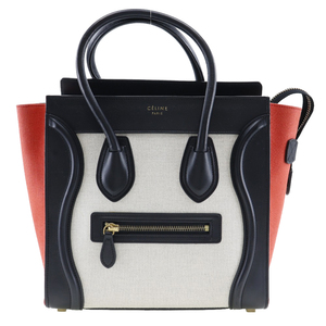 CELINE セリーヌ ラゲージ マイクロショッパー トリコロール 167792 ハンドバッグ カーフ×キャンバス 黒 レディース【I191923020】中古