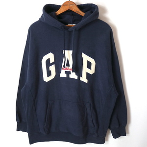 90s GAP ビッグ ロゴ プリント スウェットパーカー(メンズ M)ネイビー オールド