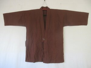 良品 化繊 小紋 洗える 着物 上着 作務衣 和装 和服 和柄 ポリエステル 茶色 無地 上衣【夢職】★★