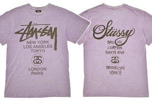 Y-8109★送料無料★STUSSY ステューシー★正規品 メキシコ製 ワールドツアー 後染めパープル紫色 半袖 T-シャツ Ｓ 