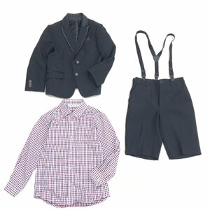 ●美品 Descarado 子供服 フォーマル スーツ 3点セット 120 黒 ハーフパンツ ジャケット シャツ 国内正規品 キッズ 男の子 発表会