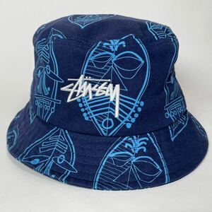 【ストックロゴ】stussy ステューシー zulu hat バケットハット ブルー L / XL ゾウリムシ 総柄 キャップ