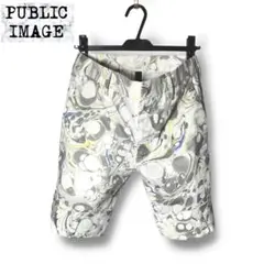 【希少・美品】★PUBLIC IMAGE★墨流しショートパンツ★総柄 M 白青黄