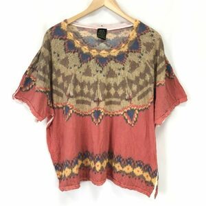 アールエヌエー/RNA★エスニック柄プリント/半袖Tシャツ/【レディースM/ゆったり/オレンジ系/orange】Tops/Shirts◆BH794