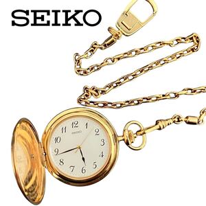 ★ 超美品 SEIKO セイコー アンティーク 懐中時計 8N41-0010 クオーツ ゴールド アナログ 