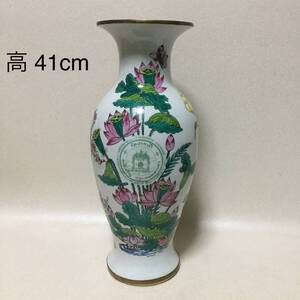 【B937】中国美術　色絵　タイ　ワット・パクナム寺院　高41cm　花瓶　壺　花鳥画　仏教美術　中国製　//検：　景徳鎮