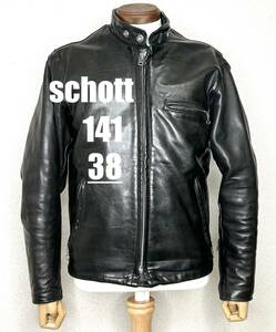 良品①schott【38】141 ライナー付 米国製シングルライダース◇牛革ジャン ハーレーgpz