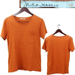 ★【国内正規品 インド製】 Nudie Jeans ヌーディー ジーンズ オーガニックコットン100％ 緩めのUネック クルーネック Tシャツ XS ブラウン