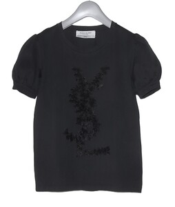 Yves Saint Laurent rive gauche イヴサンローラン リヴゴーシュ ロゴ パフスリーブ Tシャツ 黒 ブラック