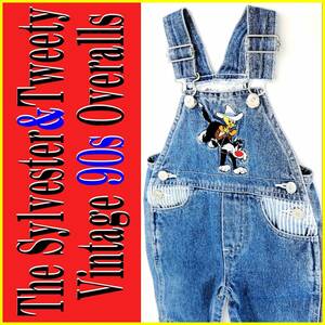 LOONEY TUNES Sylvester Tweety シルベスター トゥイーティー ヒッコリー デニム ベビー 子供 オーバーオール カバーオール ヴィンテージ 6