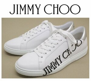 12万新品◆43=28cm◆JIMMY CHOOジミーチュウ◆KAI/F ラメロゴ入り白レザースニーカー 1円