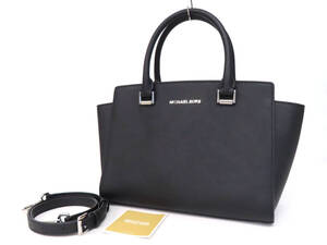 24401 新品同様 極美品 MICHAEL KORS マイケルコース セルマ サフィアーノ レザー 2WAY トートバッグ ハンドバッグ ショルダーバッグ 鞄 黒