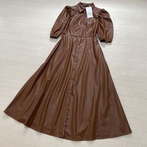 Zara Women Faux leather shirt dress ZARA ザラ レディース ワンピース レザー調 フェイクレザー ブラウン サイズXS 未使用タグ付き