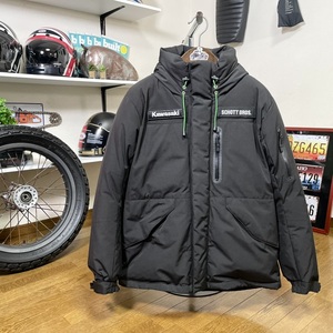 定価64,900円☆コラボモデル☆Schott ショット Kawasaki カワサキ ライディングダウンジャケット ブラック/LL ◆バイク ナイロンジャケット