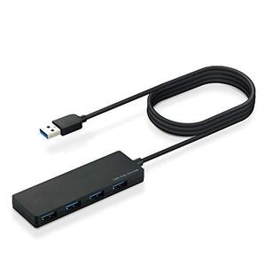 エレコム USBハブ U3H-FC04BBK 【超小型・軽量設計】 USB3.0 Aポート×4 ケーブル1.5m ブラック MacBook/Surf