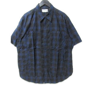 SASSAFRAS ササフラス 半袖チェックシャツ FEEL SUN SHIRT 1/2 フィールサンシャツ Oxford コットン 日本製 BLACK/NAVY XL 27107744