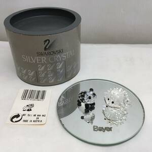 Y082009■パンダ ハリネズミ SWAROVSKI スワロフスキー Bayer オブジェ2点 台座付き 置物 クリスタル やや難あり■