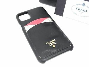 PRADA プラダ 1ZH115 サフィアーノレザー iPhone11ProMAX 対応 アイフォンケース スマホケース メンズ ブラック系 DE7152