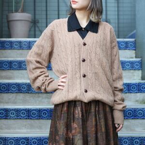 USA VINTAGE POLO GOLF CAMEL100% CABLE KNIT CARDIGAN/アメリカ古着ポロゴルフキャメル100％ケーブル編みニットカーディガン(メンズ合わせ