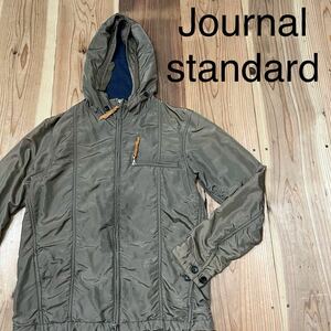 Journal standard ジャーナルスタンダード ナイロンジャケット フード ダブルジップ 裾ドローコード カーキ サイズM 玉mc2451