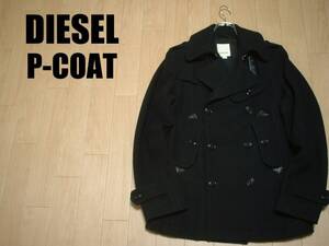 DIESELお勧めデザインウールピーコート美品Sブラック正規ディーゼル黒メルトンジャケットU.S.740N P-JACKETカバーオール定価59,000円