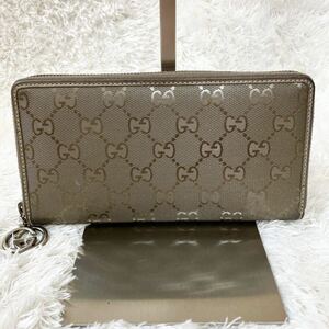 1円〜 GUCCI グッチ インプリメ 長財布 GG柄 チャーム シルバー金具 インターロッキング ラウンドファスナー レザー ブラウン系