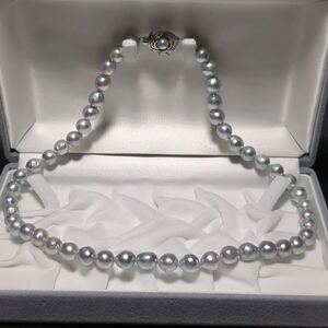 【大珠 ナチュラルカラー】アコヤ真珠 8.0-9.5mm 48.5cm ネックレス 本真珠 アクセサリー SILVER pearl あこや パール