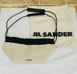 【美品】JIL SANDER ジルサンダー　巾着型　ショルダーバッグ　レザー　キャンバス　保存袋付き