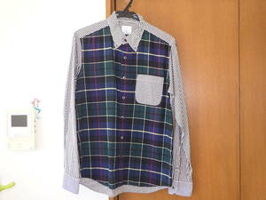 uniform experiment ユニフォームエクスペリエント FLANNEL CHECK MIX STRIPE B.D SHIRT サイズ2 色黒STRIPE (NAVY CHECK) 藤原ヒロシ 清永