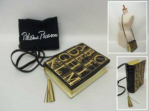 Paloma Picasso パロマ ピカソ☆ブック型 2way バッグ☆クラッチ ショルダー ポシェット 黒 ゴールド アルファベット ブック ビンテージ 60