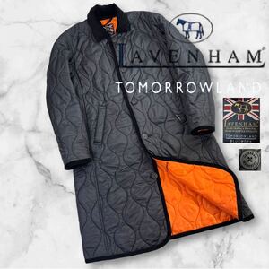 定価8.3万 極美品 LAVENHAM×TOMORROWLAND チャントリー ロングキルティングコート サイズ36/S相当 ブラック イングランド製 波模様 A2749