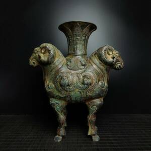 旧藏 青銅器 中国戦国時代の双羊尊 時代物 中國古美術 極細工 置物 賞物 唐物 LXZ17