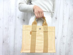 極美品 HERMES エルメス ニューフールトゥPM ハンドバッグ トートバッグ バッグ キャンバス オレンジ 79586