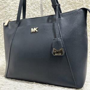 A4収納/美品 マイケルコース MICHAEL KORS メンズ トートバッグ ビジネスバッグ ブリーフケース 肩掛け PC レザー 本革 ネイビー 紺 書類鞄