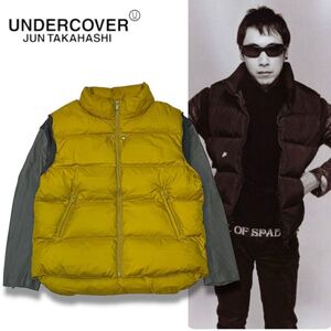 30 国内正規品 UNDERCOVER アンダーカバー UC2B9208-2 YLW レザースリーブ 切替 ナイロン ダウンジャケット ブルゾン イエロー メンズ 5