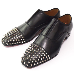 未使用 Christian Louboutin クリスチャン ルブタン ALPHA MALE SPIKES FLAT CALF/GG スタッズ レザー シューズ スリッポン 41 26 1210439