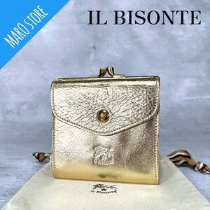 【美品】IL BISONTE イルビゾンテ 二つ折り レザー ウォレット がま口