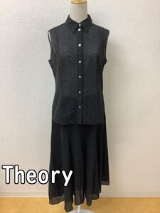 セオリー (Theory) 黒にパンチングドット柄 ノースリーブシャツとスカート サイズシャツM スカート4