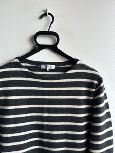 【美品】UNITED ARROWS BLUE LABEL カシミヤ100% ニット セーター メンズ M ボーダー グレー ユナイテッド アローズ ブルー レーベル 