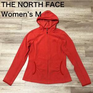 【送料無料】汚れありTHE NORTH FACEベロア生地ジップアップパーカー　オレンジ　レディースMサイズ　ザノースフェイスアウトドア長袖登山