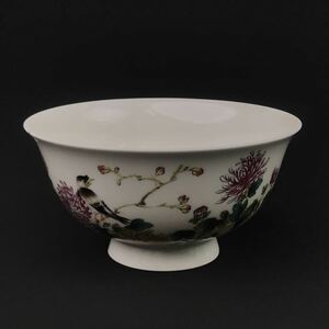 中国美術 大清乾隆年製款 粉彩 茶碗 花鳥 茶道具 色絵古玩 時代物 古美術