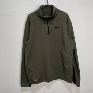 送料無料☆NIKE☆ナイキ☆ハーフジップフリース☆THERA-FIT☆ストレッチシェル☆スウォッシュロゴ☆ワンポイント☆オリーブカーキ☆L☆C24M