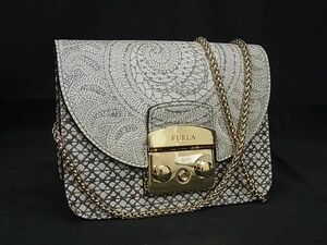 1円 ■美品■ FURLA フルラ メトロポリス レザー チェーン クロスボディ ショルダーバッグ レディース グレー系 FB1178