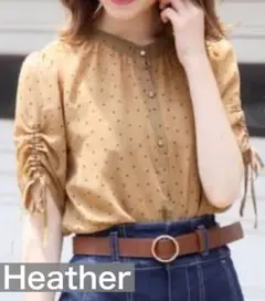 Heather シフォンドットハイネックブラウス ベージュ