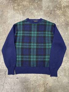 希少！超美品！IRELAND製！80s 90s 黒タグ EDDIE BAUER ブラックウォッチ ウールセーター ニット エディバウアー 大きいサイズ(L)520