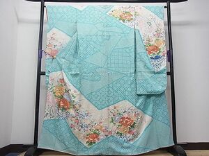 平和屋1■豪華振袖　駒刺繍　絞り　吉祥牡丹草花文　金彩　逸品　CAAB6594ua