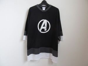 (58429)MARVEL　マーベル　カンゴールスポーツ　メンズ　Vネック　半袖　Tシャツ　プルオーバー　ブラック　L　USED