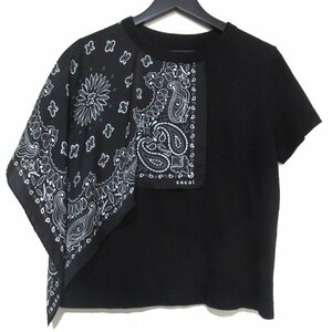 美品 22SS Sacai サカイ Bandana print T-shirt ペイズリー柄 バンダナ ドッキング 半袖 Tシャツ 22-05935 2サイズ ブラック